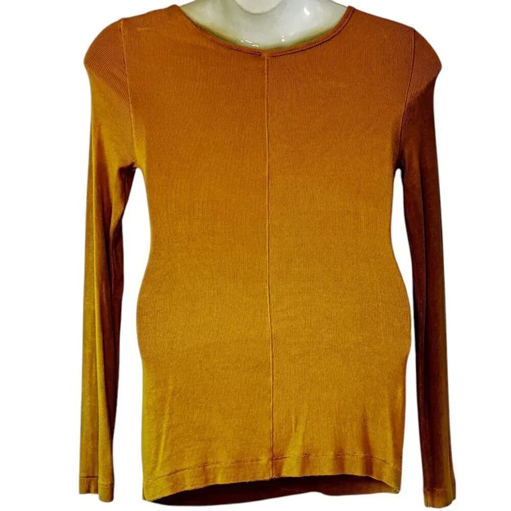 Free People Just My Type Surplice Top Faux Wrap Mustard Yellow Long OVERSIZED XS